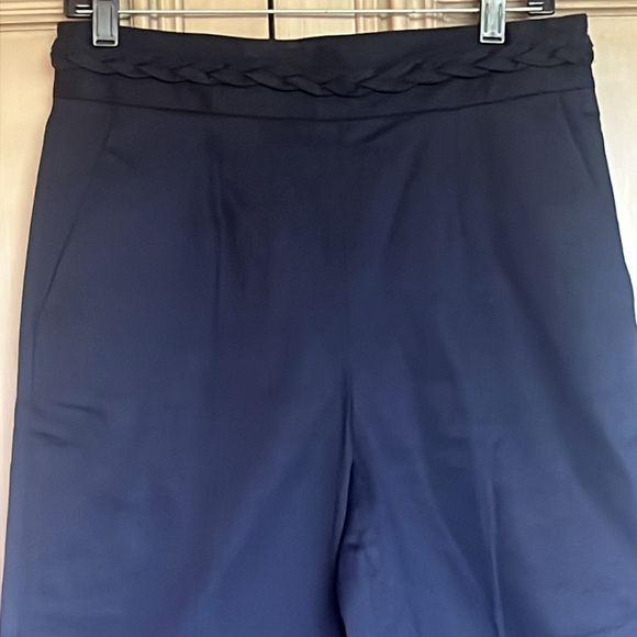 Valentino Red Label Navy Wide Leg Cropped Cotton Pants with Braided Waist Band - Picture 4 of 9